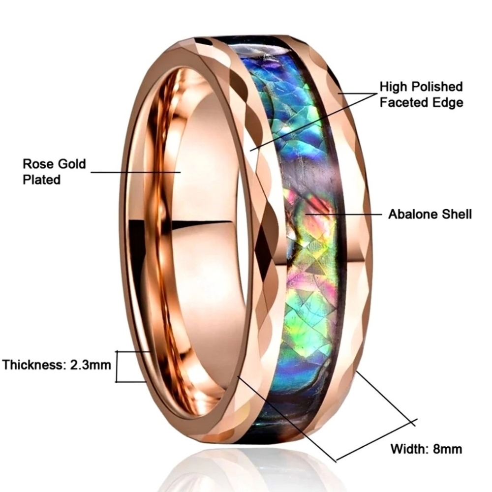 UNISEX | Stainless Steel Rose Gold Abalone Ring - Picture 2 of 6